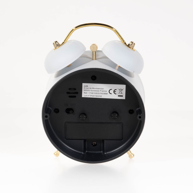 Ceas de masa cu alarma si limbii aurii, alb, 10 x 5,5 x 13,5 cm