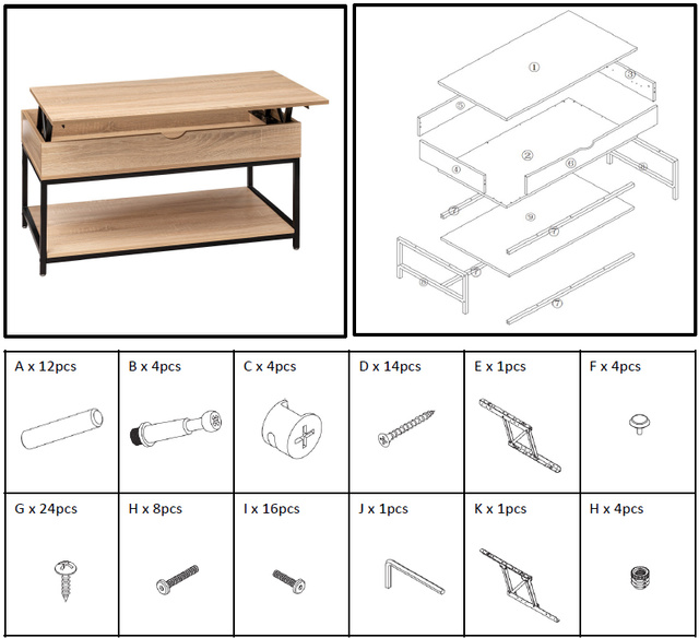 Masa de cafea cu blat rabatabil ALIAJ, 95 x 50 x 51 cm