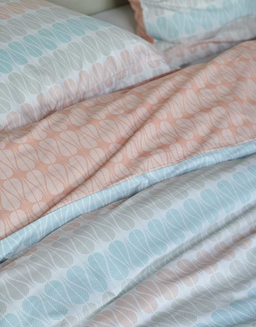 Set de lenjerie colorat din bumbac percal cu model, reversibil, 140 x 220 cm, Esprit