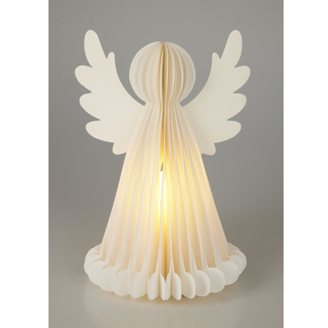 Decorație de Crăciun strălucitoare, înger din hârtie cu 6 LED-uri