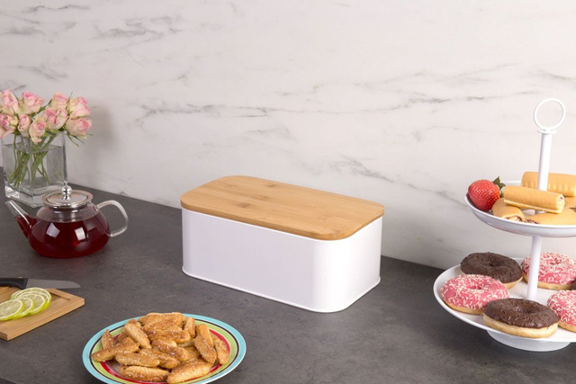 Cutie pentru pastrarea painii, capac de lemn, Zeller, 31 x 18 x 13 cm, Alb