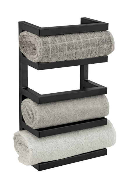 Suport pentru prosoape, otel, negru mat, 4 rafturi, FONDIRO, WENKO