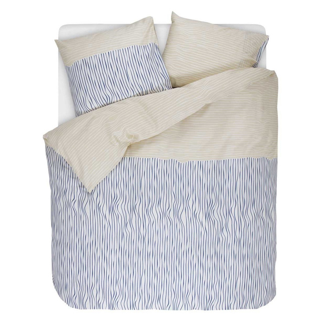 Set de lenjerie din bumbac satinat cu modele în culorile albastru și bej, 200 x 220 cm, Esprit
