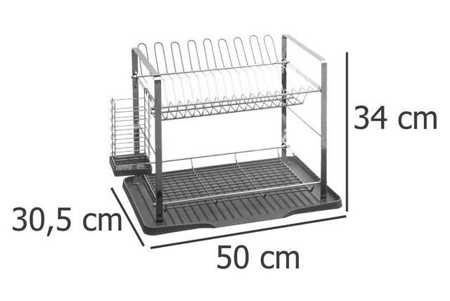 Uscător de vase pe două niveluri, scurgător practic de bucătărie cu tavă, rezistent la umiditate