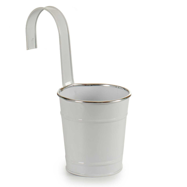 Ghiveci suspendat in forma de galeata, tabla, alb, Ø 13 cm