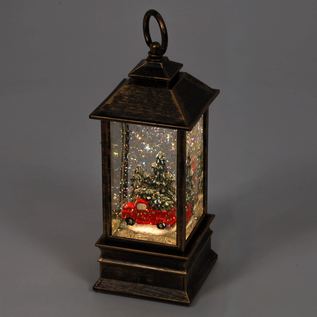 Lanterină decorativă de Crăciun LED cu apă și sclipici, 23 cm, auto