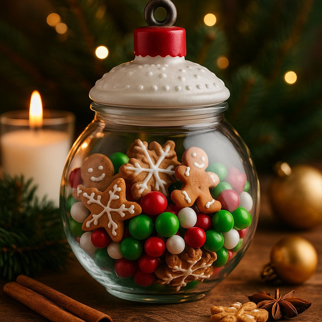 Borcan din sticlă cu motiv sărbătoresc, 1450 ml