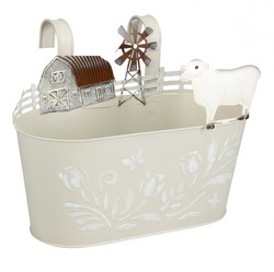 Vază metalică pentru ghiveci RANCH cu motiv de animale domestice, 34 cm, bej