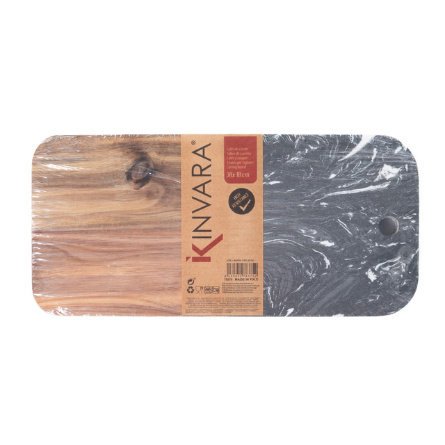 Tava de servire, marmura si lemn, 38 x 18 cm