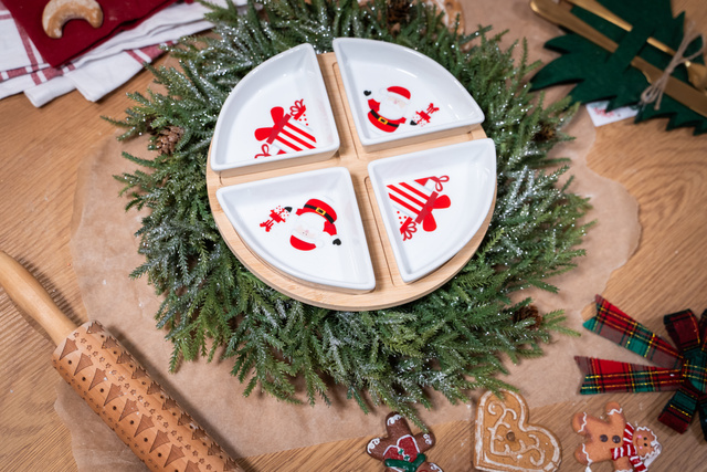 Set de servire gustări, tavă din bambus Ø 22 cm