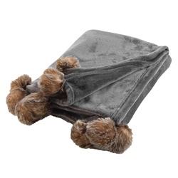Pătură de blană moale SNOWY cu pompoane, 125 x 150 cm