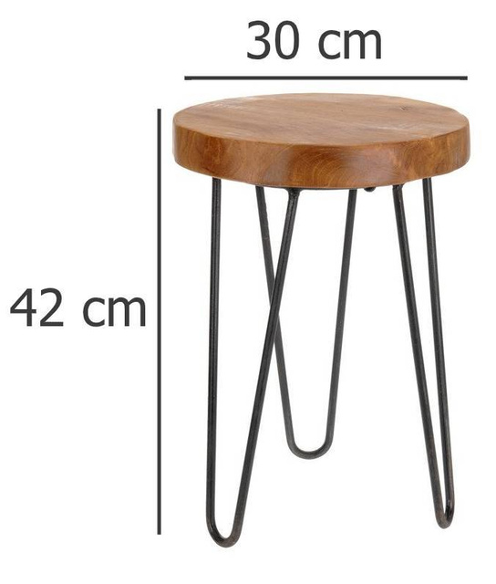 Scaun din lemn, taburet cu picioare metalice, industrial, stil natural