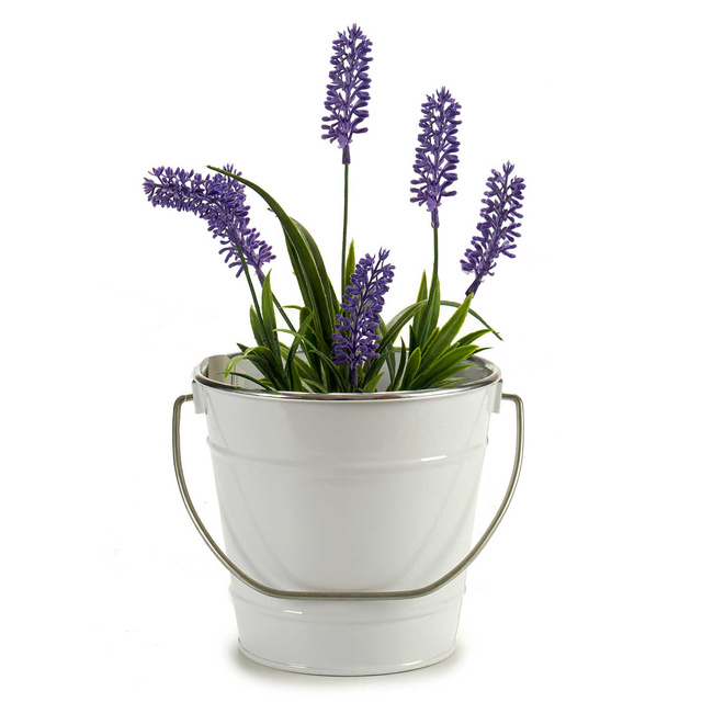 Husa ghiveci tip galeata, zinc, alb, Ø 16 cm