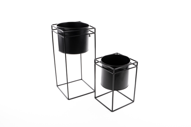 Set suport pentru flori modern din metal, 2 bucăți, negru