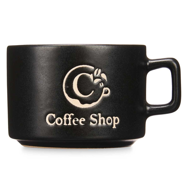 Set 4 cani ceramice pe suport metalic COFFEE SHOP, 180 ml