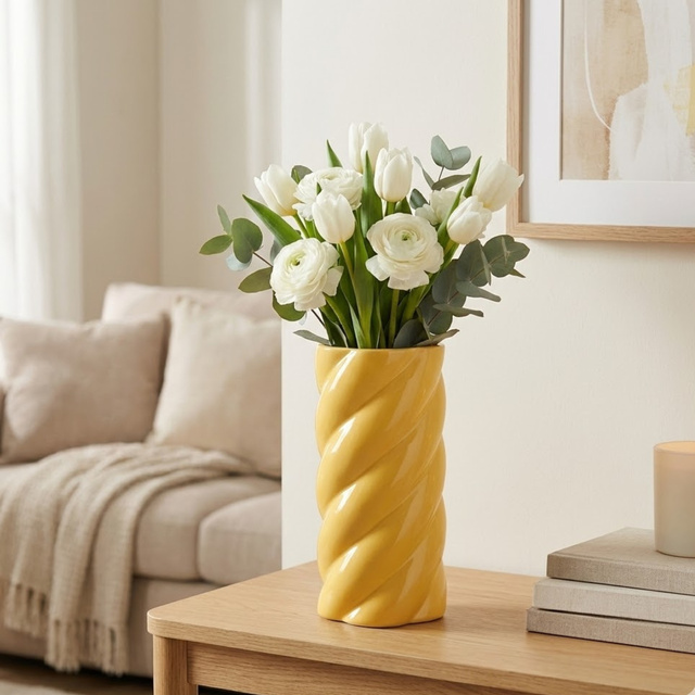 Vază ceramică, Ø 12,5 x 25 cm, galbenă