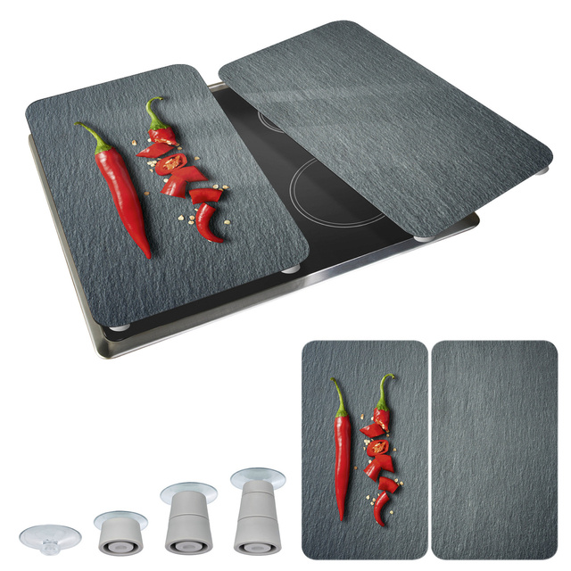 Plăci pentru protejarea plitei, set de 2 plăci rezistente, set de picioare, sticlă călită, 30 x 52 cm, WENKO, cayenne