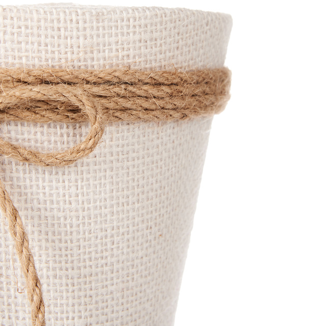 Husa pentru ghiveci impletit cu fundita de iuta, 16 x 15 cm