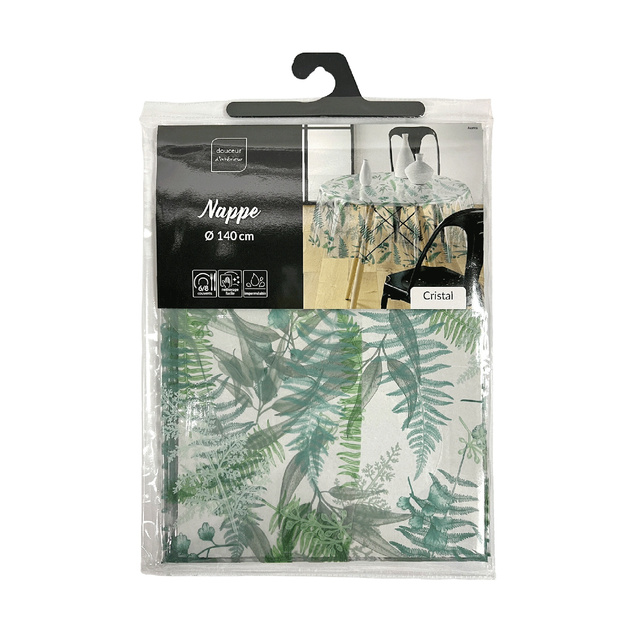 Fata de masa PVC transparenta cu model plante AUREA, Ø 140 cm