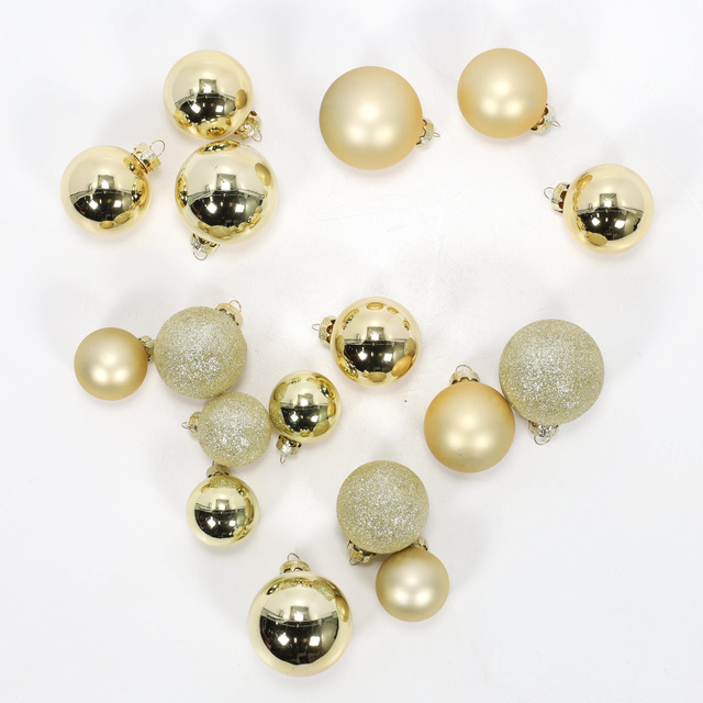 Globuri de sticlă pentru brad în diferite dimensiuni, aurii, 34 buc.