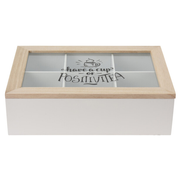 Cutie de ceai, din lemn, 24 x 17 x 7 cm, alb