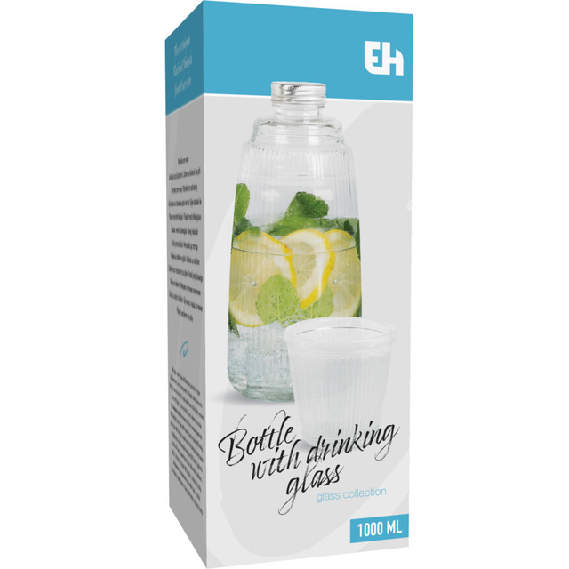 Sticla cu capac filetat si pahar, sticla, 1000 ml