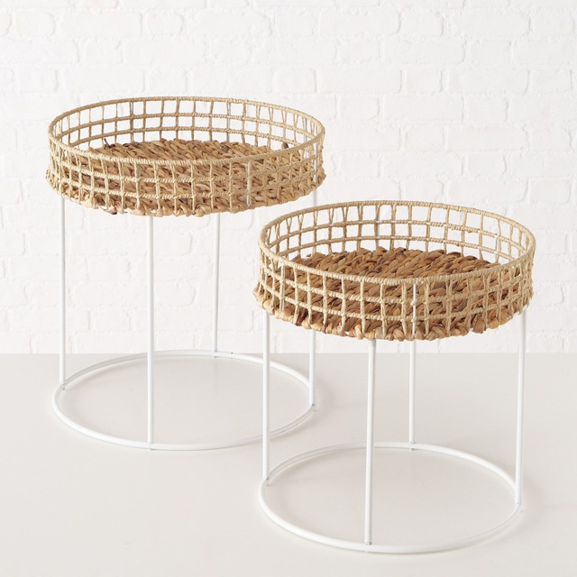 Măsuțe de cafea Amon, blat țesut pe cadru metalic, Ø 39-44 cm