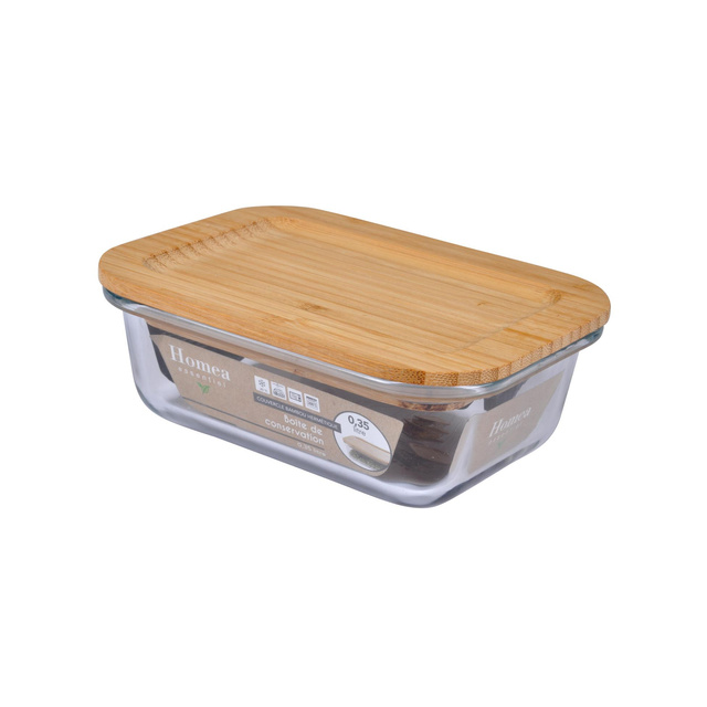 Recipient alimentar din sticla cu capac din bambus, 370 ml