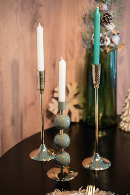 Suport de lumânare din metal cu detaliu auriu, set 3 bucati