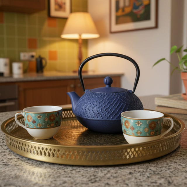 Ceainic din fontă cu infuzor KAMIN, 900 ml, bleumarin