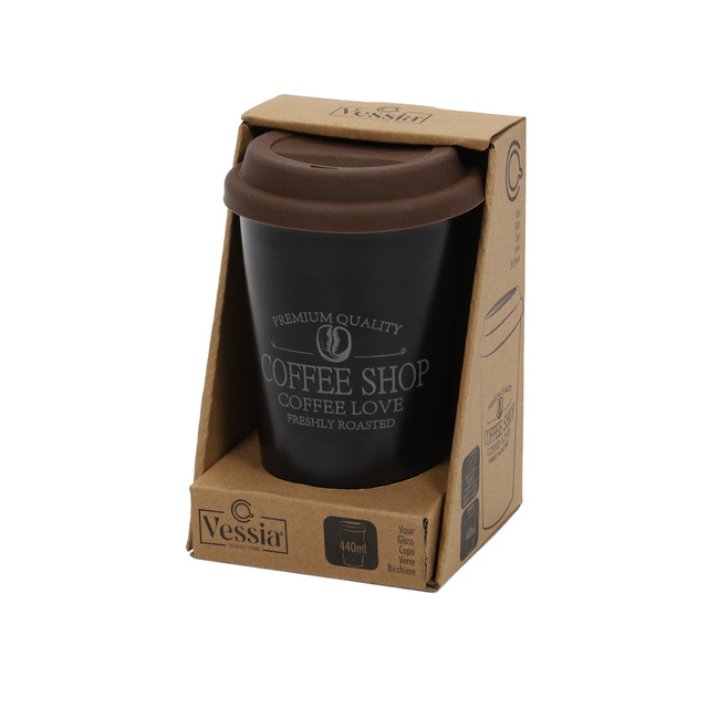 Cana de cafea pentru masina COFFEE SHOP, capac din silicon, 440 ml