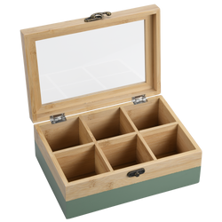 Cutie de ceai din bambus cu 6 compartimente, 21 x 15 x 8 cm