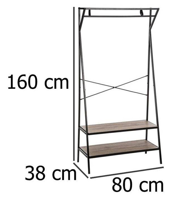 Cuier cu rafturi pentru pantofi, 160 x 80 x 38 cm, șină, dulap deschis
