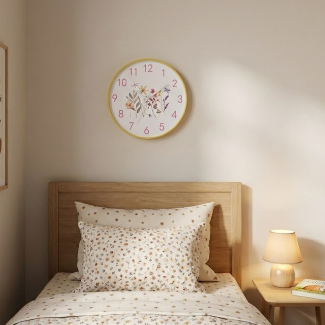 Ceas de perete cu motiv floral, Ø 30 cm, galben