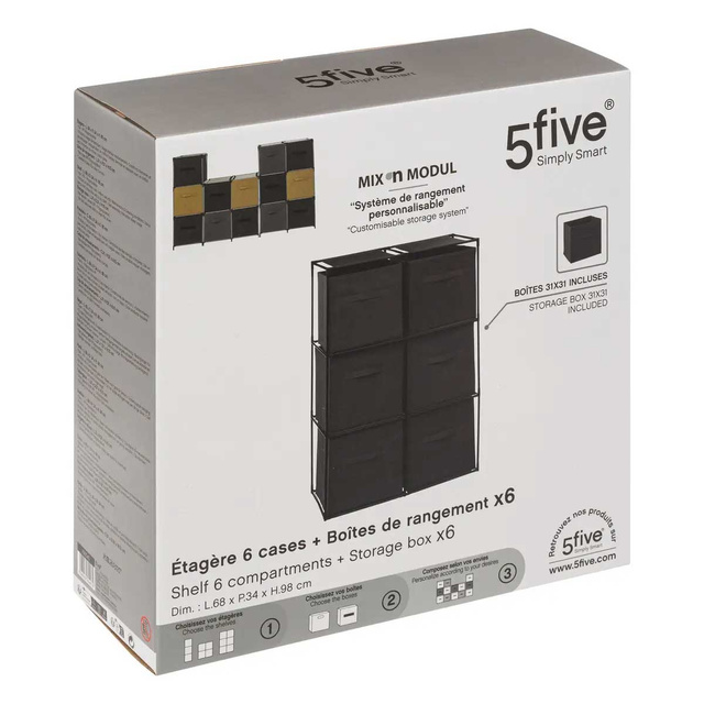 Etajera cu 6 cosuri textile, înălțime 98 cm.