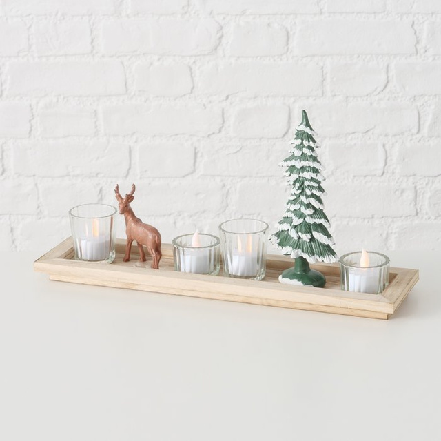 Tavă decorativă cu figurine și suporturi pentru lumânări, lungime 42 cm