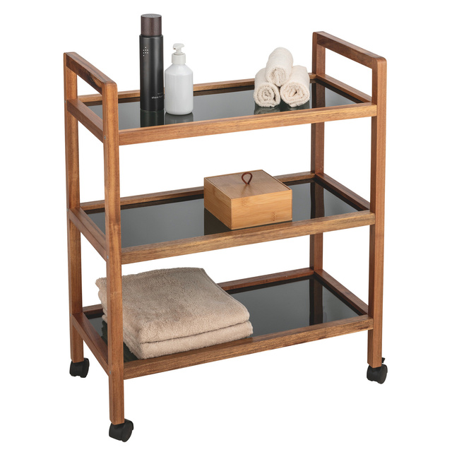 Etajeră mobilă lată din lemn de salcâm FONDI, înălțime 76,5 cm