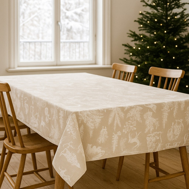 Fata de masa cu motiv animal, bej, 140 x 360 cm