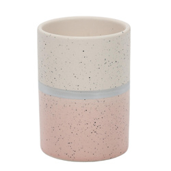 Pahar pentru periute de dinti din ceramică, alb/roz, 7 x 10 cm