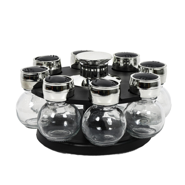 Organizator de condimente, 8 recipiente de sticlă, suport rotativ