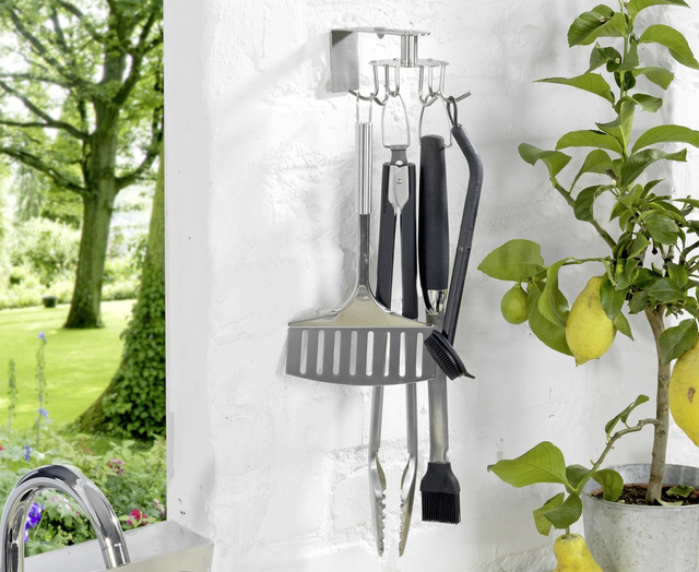 Cuier de bucatarie din inox, pivovant, 6 carlige