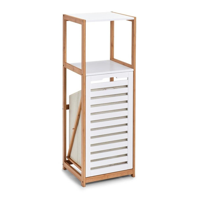 Etajera Zeller pentru baie, din lemn de bambus, 33 x 36 x 98 cm, Alb/Maro