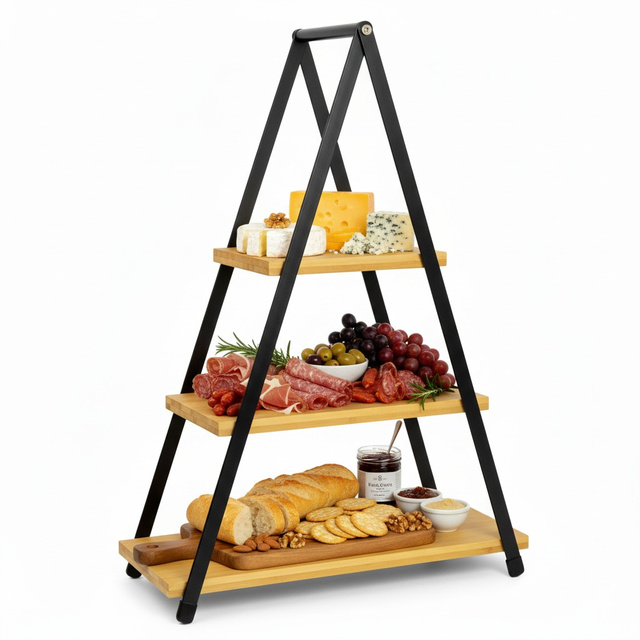 Pateră cu trei niveluri, cu rafturi din lemn, 53 cm