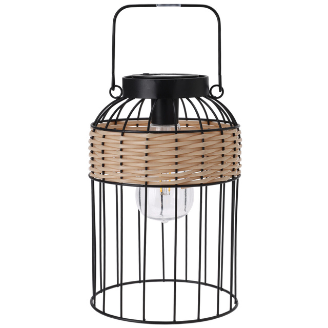 Lampa solara cu decor din rachita si maner larg, Ø 16 x 25 cm