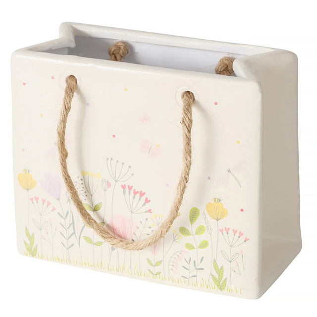 Ghiveci ceramic Florina, cu dimensiunile de 15 x 8 x 12 cm.