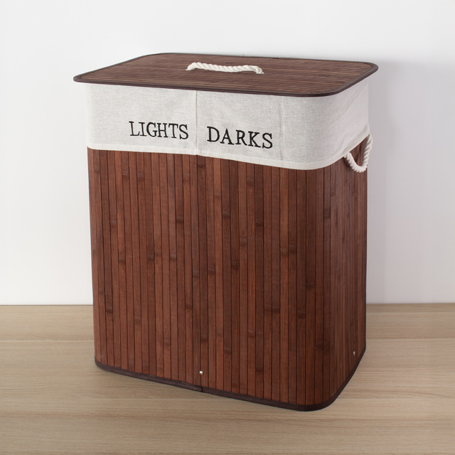 Coș de rufe cu două compartimente, cu sac detașabil, bambus, 100 l