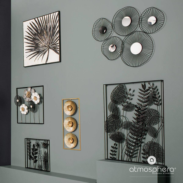 Decor de perete rama LEAVES, metal, 40 x 40 cm