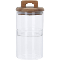 Un set de recipiente din sticlă pentru alimente cu capac din lemn