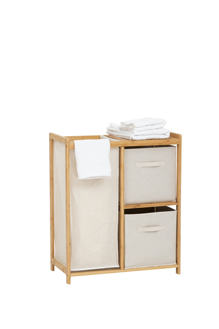Raft din bambus cu coș pentru rufe TIDY BOX și recipiente, 66 x 33,3 x 78,5 cm