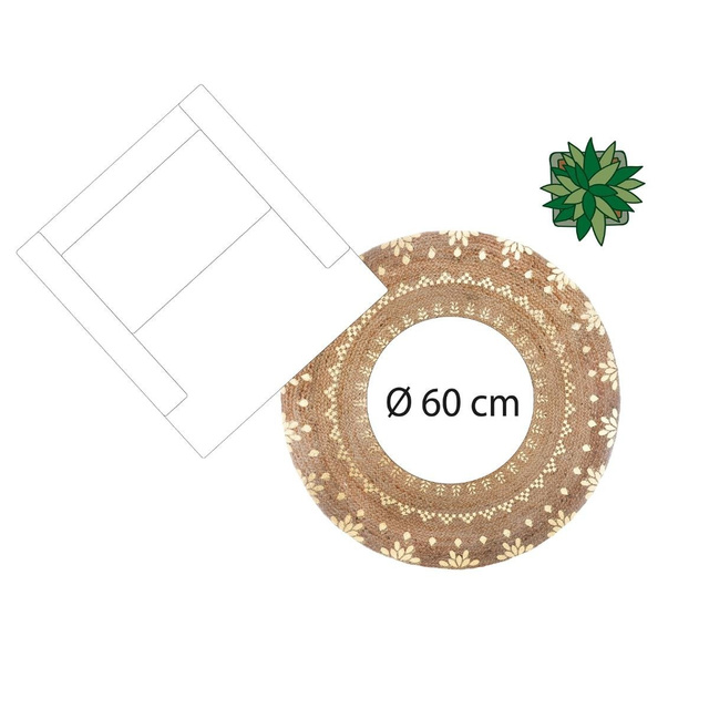 Covor decorativ din iută, Ø 115 cm, rotund